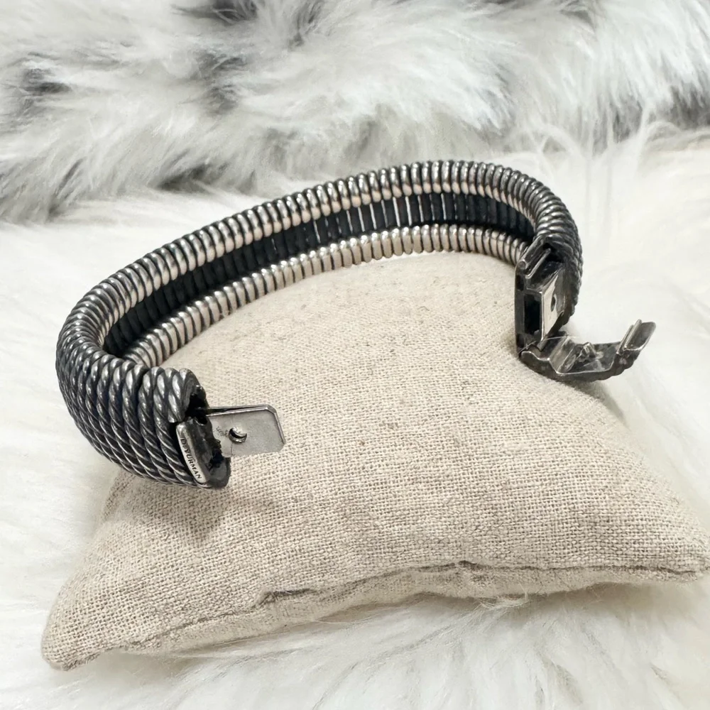 David Yurman Tempo Diamond Darkened 925 Sterling Silver Wide Cable Bracelet Sz M